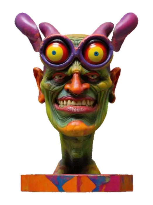 3D model for This model has grotesque caricatures,  A Ed "big daddy" Roth style, cyclops with bright colors standing on a hexagon base ,
