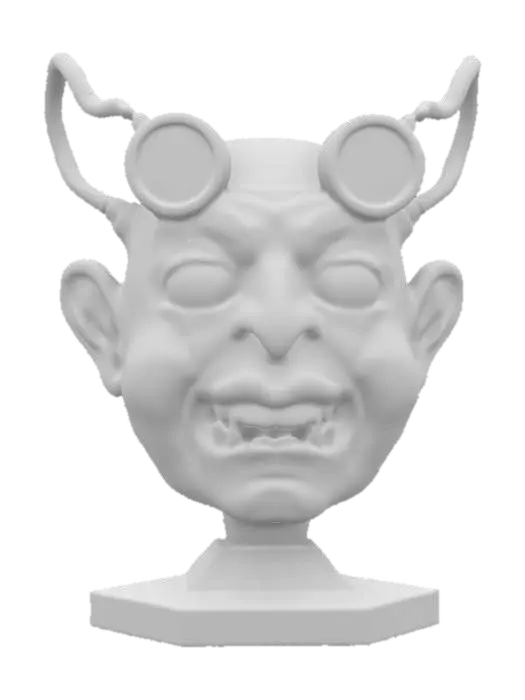 3D model for This model has grotesque caricatures,  A Ed "big daddy" Roth style, cyclops with bright colors standing on a hexagon base ,