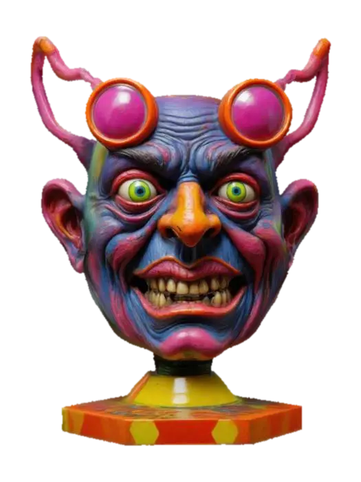 3D model for This model has grotesque caricatures,  A Ed "big daddy" Roth style, cyclops with bright colors standing on a hexagon base ,