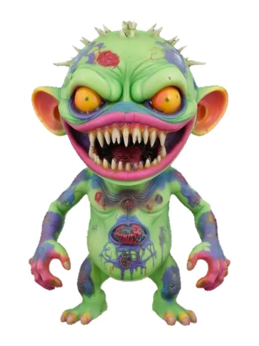 3D model for A Ed "big daddy" Roth style human zombie with bright colors standing hunched over huge mouth 