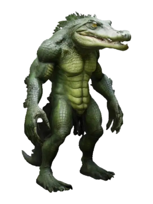 An alligator man hybrid. Swamp Monster 3D model, vytvořený pomocí AI