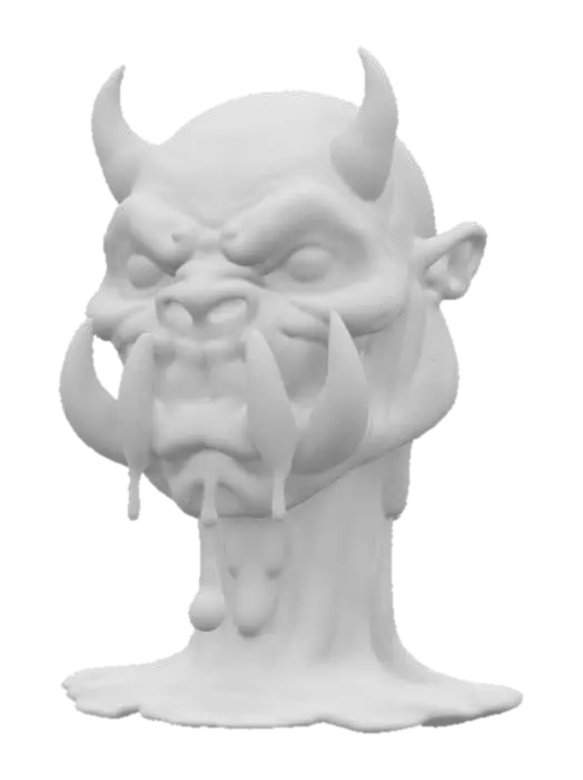 3D model for An orc character bust in a big Daddy Roth style with grotesque features that are over exaggerated. He is melting like a colorful wax candle multi color 