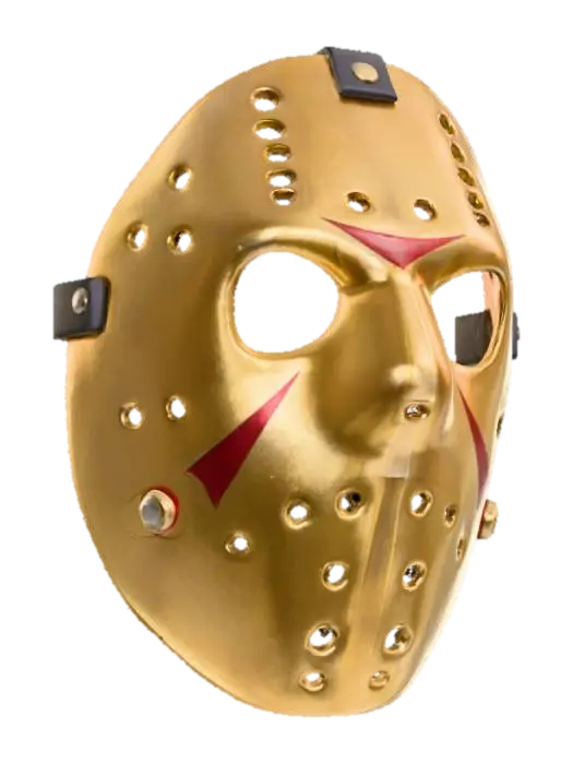 Modèle 3D #PBR#, a hocky mask from the movie Friday the 13th golden colored and shiny , #PBR# - Prop, généré par IA