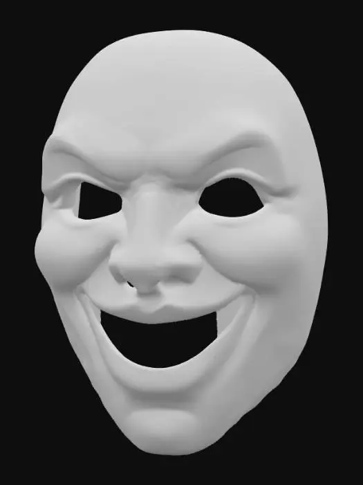 3D model for #PBR#, the evil smiling mask from the movie black phone golden colored and shiny , #PBR#