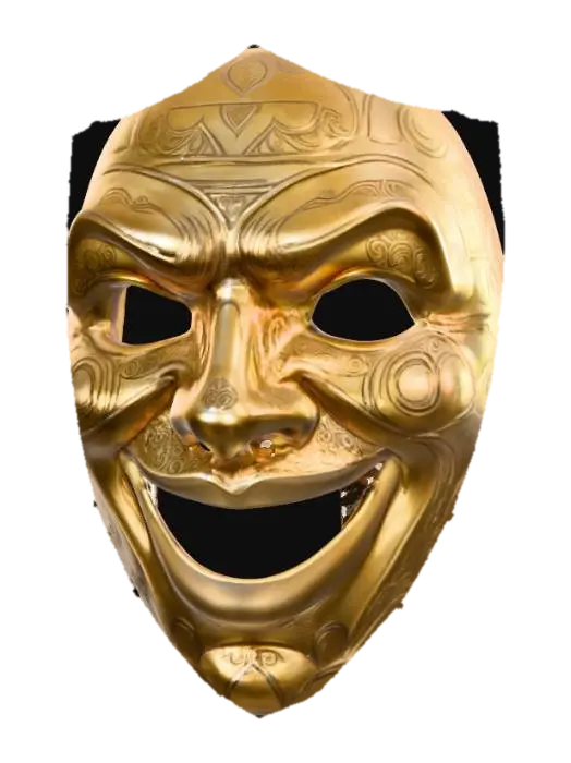 Modello 3D #PBR#, the evil smiling mask from the movie black phone golden colored and shiny , #PBR#, generato dall’IA