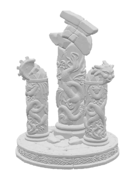 3D model for Three crumbling columns on a roundabase highly stylized in a dungeons and dragons style