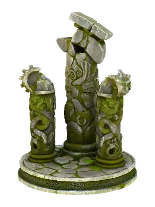 3D model for Three crumbling columns on a roundabase highly stylized in a dungeons and dragons style
