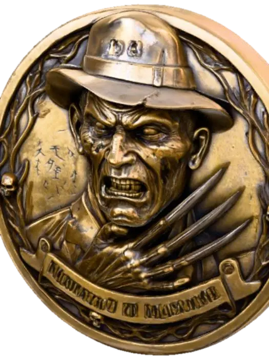 I want to create a gold coin with Freddy Krueger from the movie a nightmare on elm… - Currency 3D model, vytvořený pomocí AI