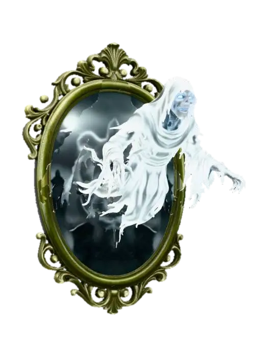 A ghostly ghoul reaching out a a mirror 3D model, vytvořený pomocí AI