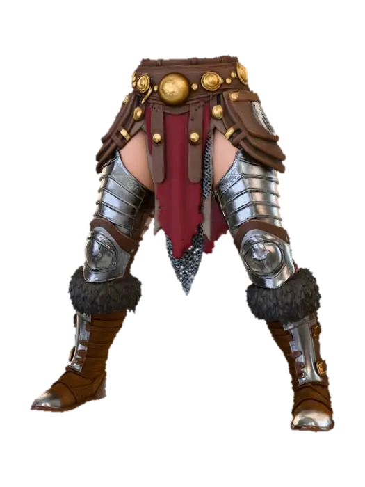 I want to create the bottom half of a female barbarian only hips down, belt legs and… - Feet 3D model, vytvořený pomocí AI