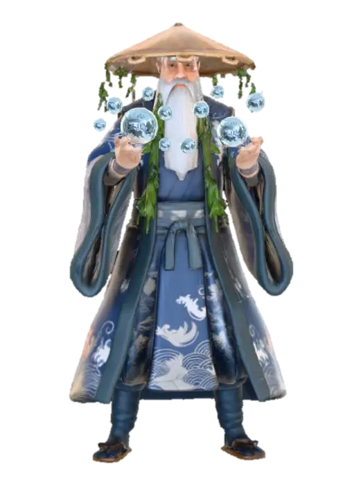 Japanese wizard - Spellcasting 3D model, vytvořený pomocí AI