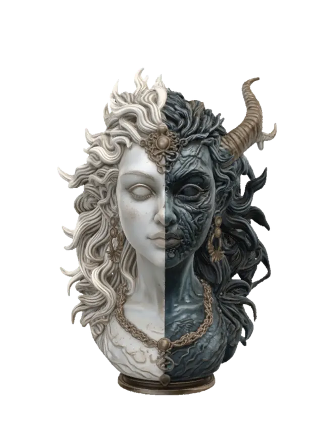 Dawn and Dusk: The Duality of Light and Shadow - Contrast 3D model, vytvořený pomocí AI