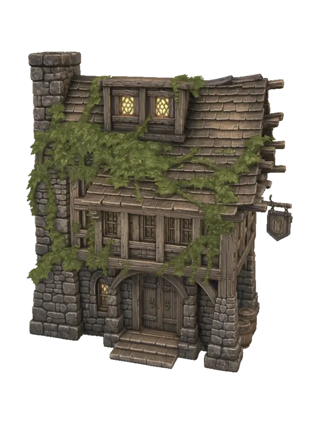 Diorama Medieval Tavern 3D model, vytvořený pomocí AI