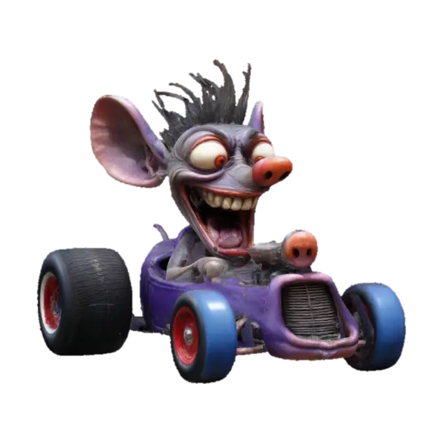 with grotesque caricatures, A Ed "big daddy" Roth style, hot rod rat 3D model, vytvořený pomocí AI