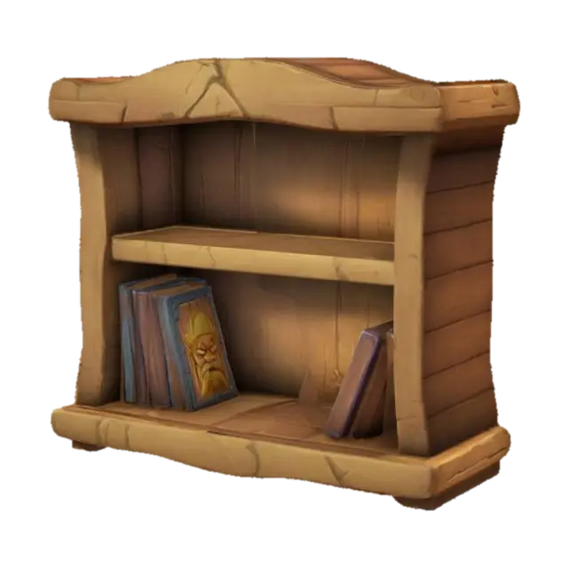 Clash of Clans, cartoon bookshelf, 2 shelf, empty, wooden, cartoon-3D-modell, genererad av AI