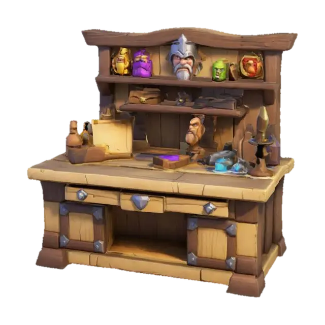 Clash of Clans, cartoon wizard desk, 2 shelf, empty, wooden, cartoon 3D model, vytvořený pomocí AI