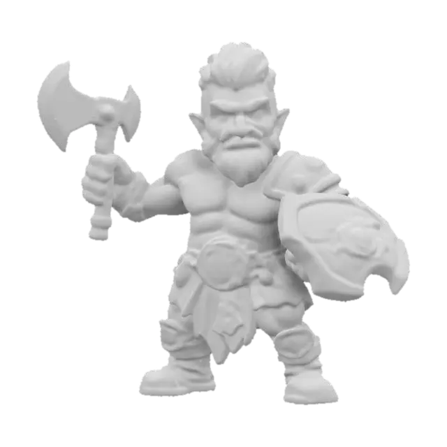 3D model for buff muscular barbarian  for Dungeons & Dragons. Attack pose.  Chibi art style. Highly stylized. Bold embossed and engraved detail. Well-defined edges. 2mm Chunky sculpted detail. High resolution., #game figure#