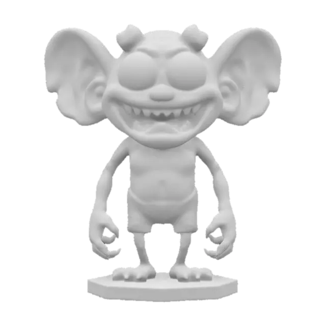 3D model for This model has grotesque caricatures,  A Ed "big daddy" Roth style, cyclops with bright colors standing on a hexagon base ,