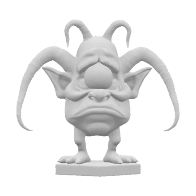3D model for This model has grotesque caricatures,  A Ed "big daddy" Roth style, cyclops, with only one eye in the center of its forehead, bright colors standing on a hexagon base ,