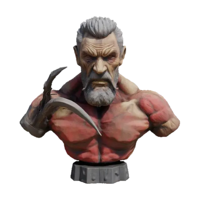 3D model for An extremely detailed bust of old man Logan from the marvel comic book series weathered old and gray wolverine