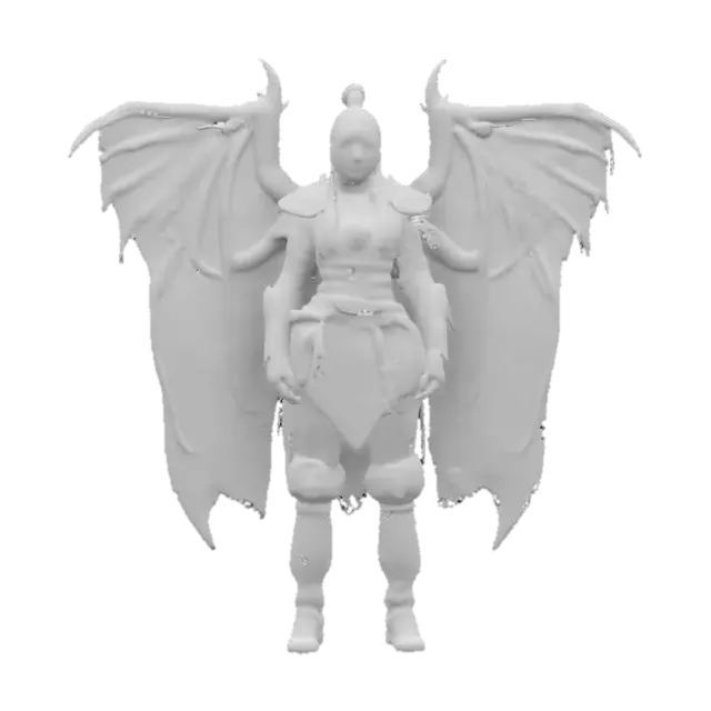 3D model for beautiful female barbarian , #fairy#,  she has dragon wings,  blond hair up in a top pony tail 