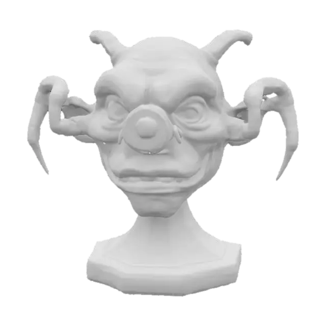 3D model for This model has grotesque caricatures,  A Ed "big daddy" Roth style, cyclops, with only one eye in the center of its forehead, bright colors standing on a hexagon base ,