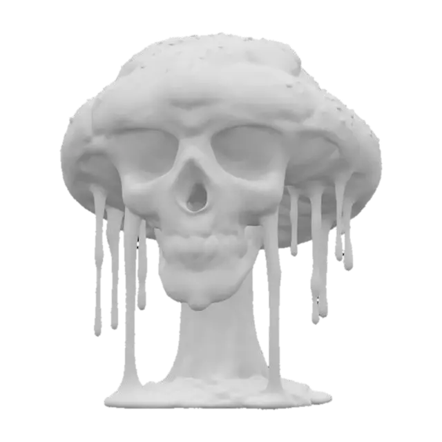 3D model for The object is a mushroom with a melting skull and brain design, featuring vibrant colors and dripping textures., 