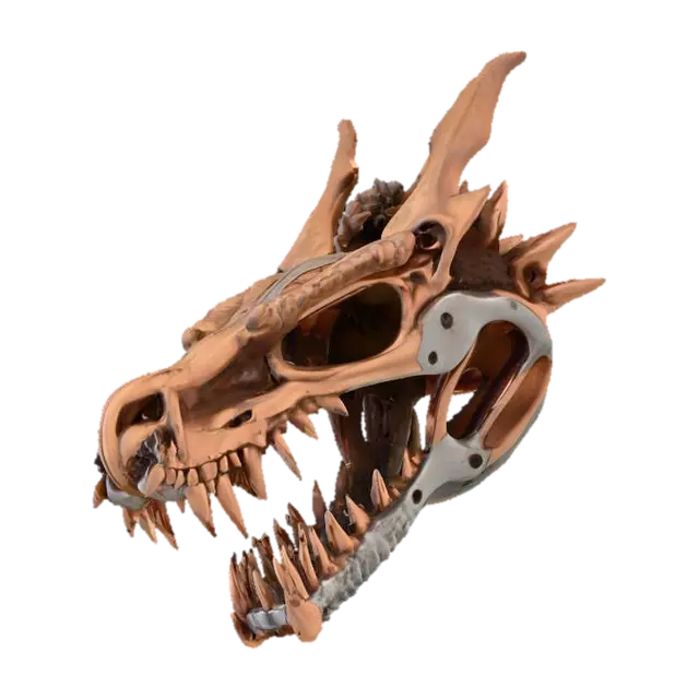 A in the shape of a dragon skull made from metal coper mesh , #PBR# - Alphabet 3D model, vytvořený pomocí AI