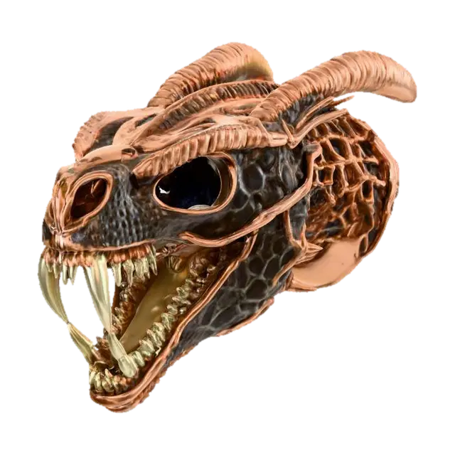 A in the shape of a dragon skull made from metal coper mesh , #PBR# - Alphabet 3D model, vytvořený pomocí AI
