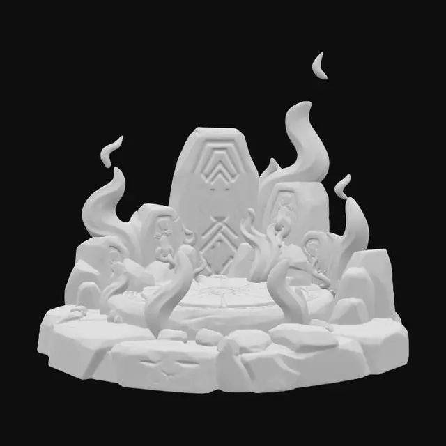 3D model for a stylized flame base small flames around a stone base in a fantasy dnd style highly detailed simple shapes