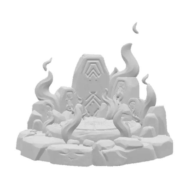 3D model for a stylized flame base small flames around a stone base in a fantasy dnd style highly detailed simple shapes