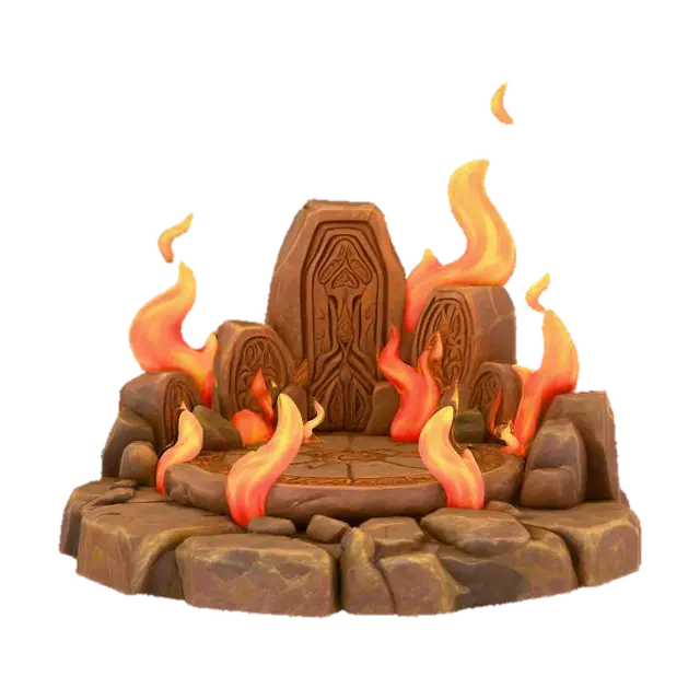 3D model for a stylized flame base small flames around a stone base in a fantasy dnd style highly detailed simple shapes