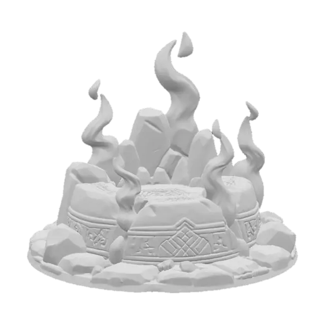 3D model for a stylized flame base small flames around a stone base in a fantasy dnd style highly detailed simple shapes