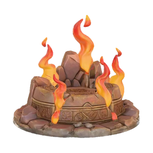3D model for a stylized flame base small flames around a stone base in a fantasy dnd style highly detailed simple shapes
