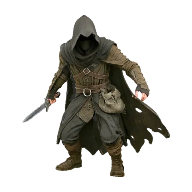 A cloaked thief from a dnd game , #villain# 3D model, vytvořený pomocí AI