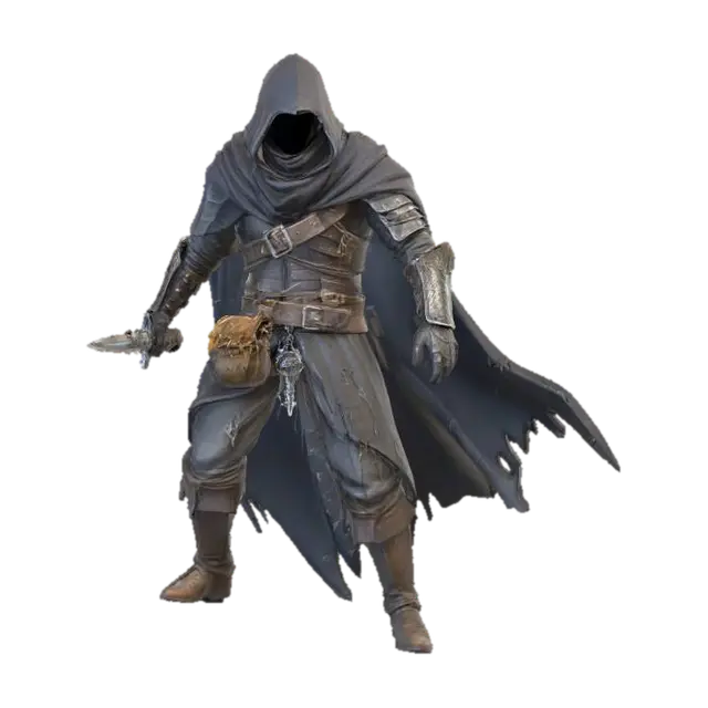 A cloaked thief from a dnd game , #villain# 3D model, vytvořený pomocí AI