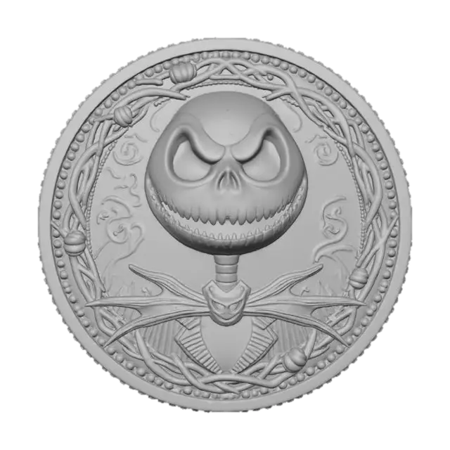 3D model for A coin with a jack skellington the pumpkin king for the face