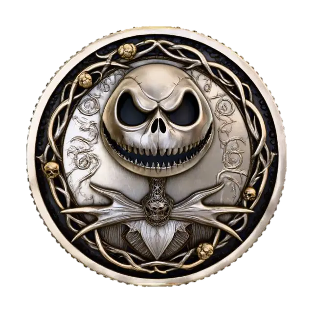 3D model for A coin with a jack skellington the pumpkin king for the face