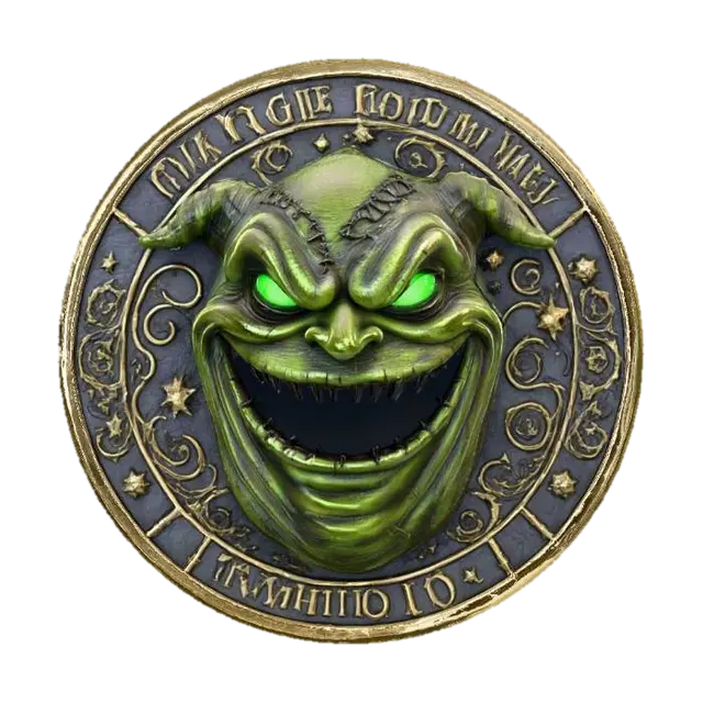3D model for #Halloween2025#, A coin with ogie boogie from the nightmare before Christmas for the face