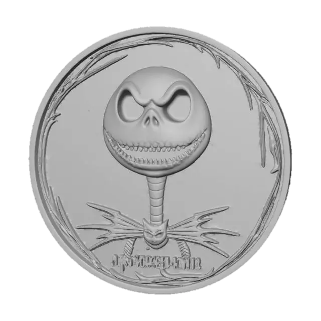 3D model for A coin with a jack skellington the pumpkin king for the face , #Halloween2025#