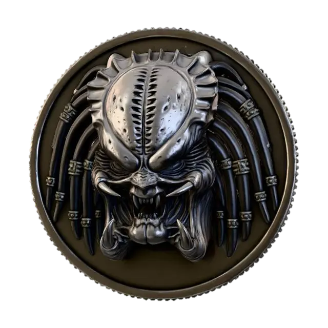 #Halloween2025#, A coin with the predator face on it 3D model, vytvořený pomocí AI