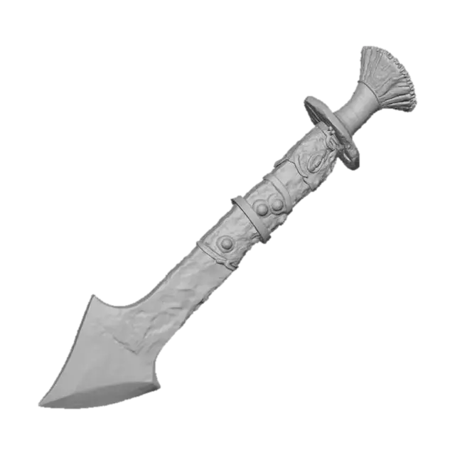 3D model for A midevil stone weapon with a wooden handle and stone blade the blade is held on by leather straps