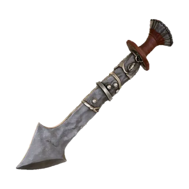 3D model for A midevil stone weapon with a wooden handle and stone blade the blade is held on by leather straps