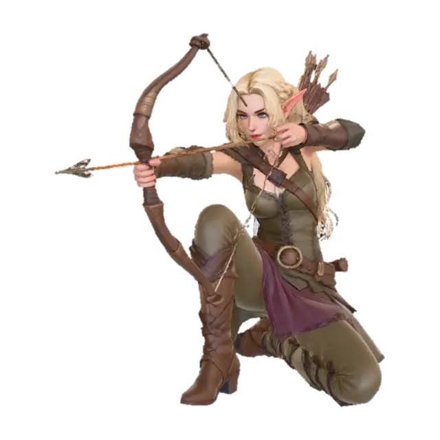 Elven Archer in the Woods - Elves 3D model, vytvořený pomocí AI