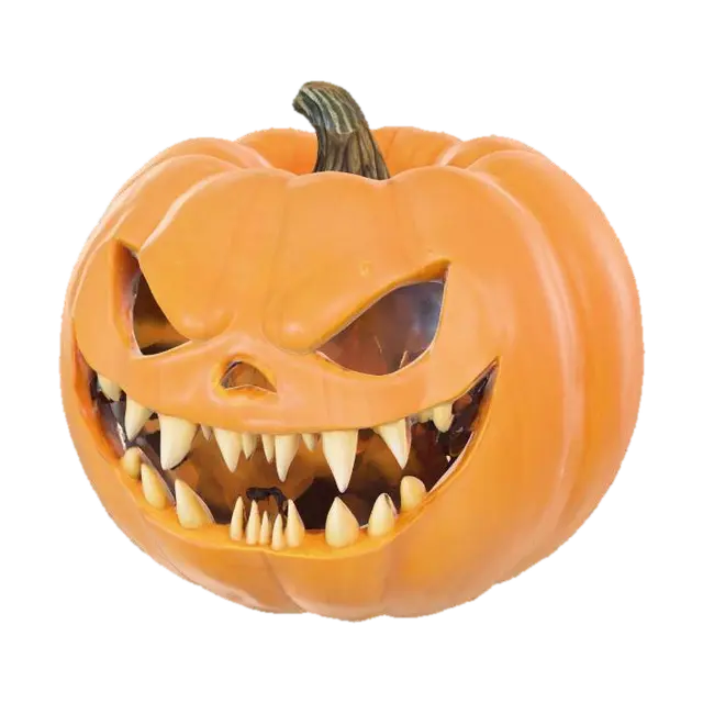 3D model for Create raw pumpkin but with scary smile, showing sharp teeth. No eyes, no nose. Just regular raw pumpkin but with scary mouth which is not carved nor drilled.