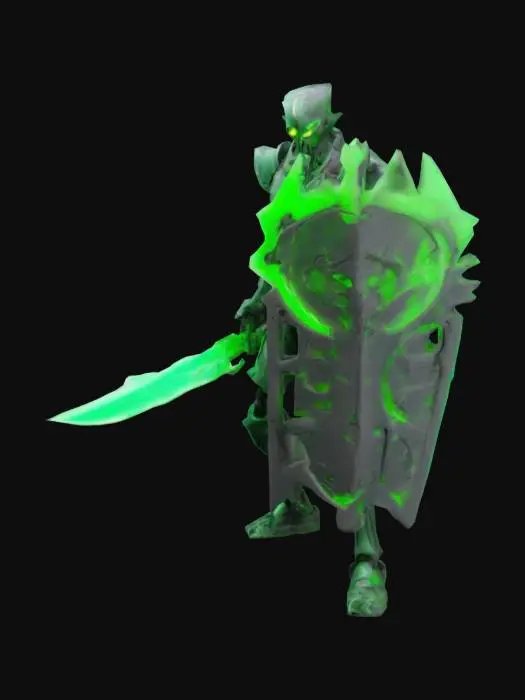 3D model for Necron Warrior, with shield and hand axe. Glowing Green