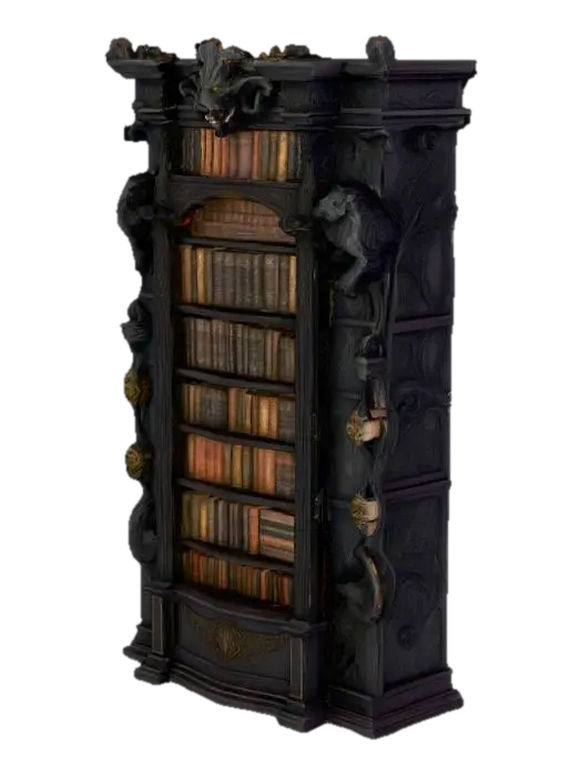high quality dark fantasy style library book case - Study 3D model, vytvořený pomocí AI