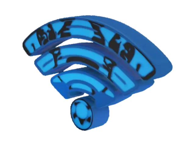 an WiFi sign that iluminates blue with black borders - Internet 3D model, vytvořený pomocí AI