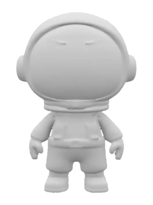 3D model for Generate a cute astronaut in the style of South Park, standing on a simple cartoon planet surface. Use low-poly 3D shapes with smooth edges, bright colors, and minimal details. The astronaut’s suit should be sleek and colorful, maintaining a playful, cartoon-like appearance. Ensure the character exudes a charming, fun vibe.

