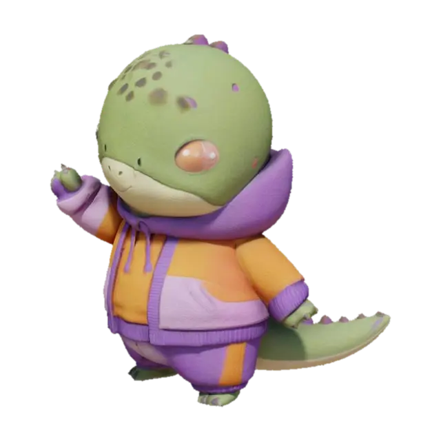 Dino Hoodie Pal 3D model, vytvořený pomocí AI